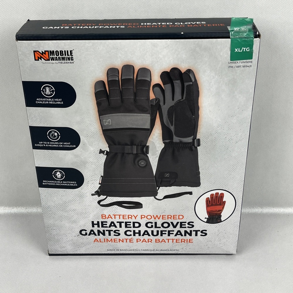 Mobile Warming Battery Heated Gloves Size XL Adjustable Heat Rechargeable NOB
